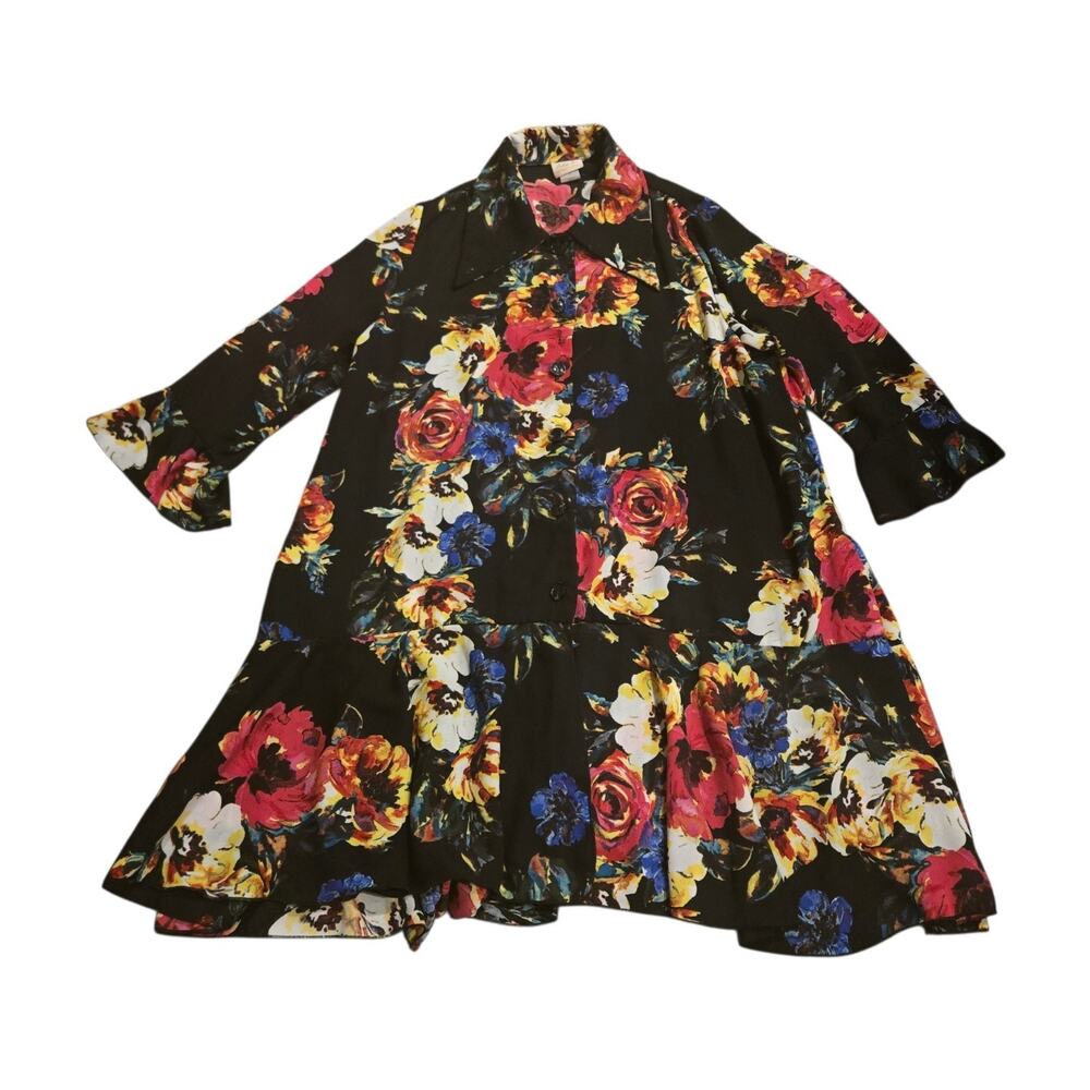 Zadie B's Floral Tunic Top Ruffle Button Front Modest UPCI Shirt XL Pentecostal